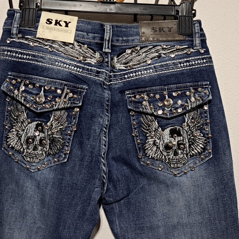 Sky NWT Skull embelished Jeans Sizes: 7, 9 n 13